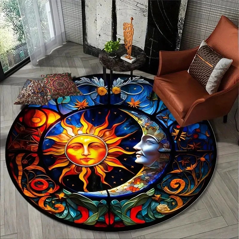 Commercial Glass Printing - Sun Moon Mystical Round Rug, Stained